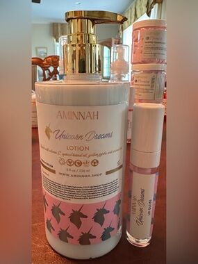 AMINNAH “Unicorn Dreams” Set/2 Body Lotion 8oz & Lip Gloss NEW